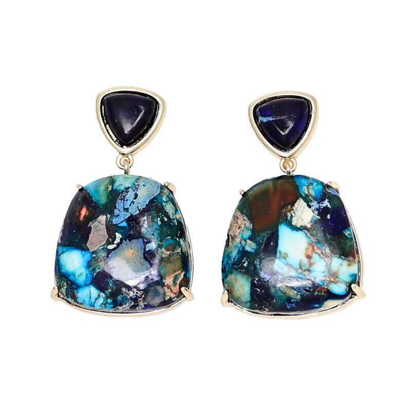 Unique Blue Colorful Jasper Spiritual Emperor Stone Earrings Gift for Women