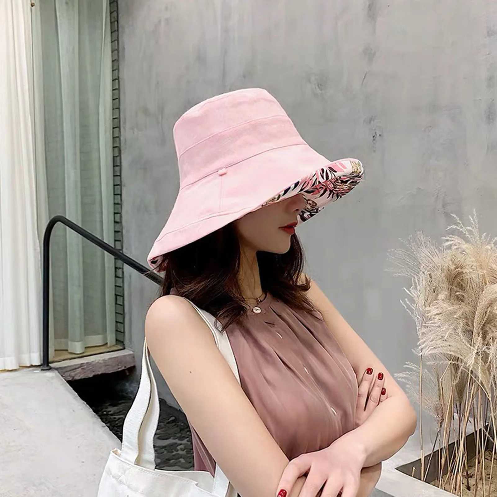 Women Sun Hat Anti-UV Summer Spring Outdoor Traveling Wide Brim Hat Reversible Double-Side-Wear Beach Hat Foldable Bucket Cap Y250707