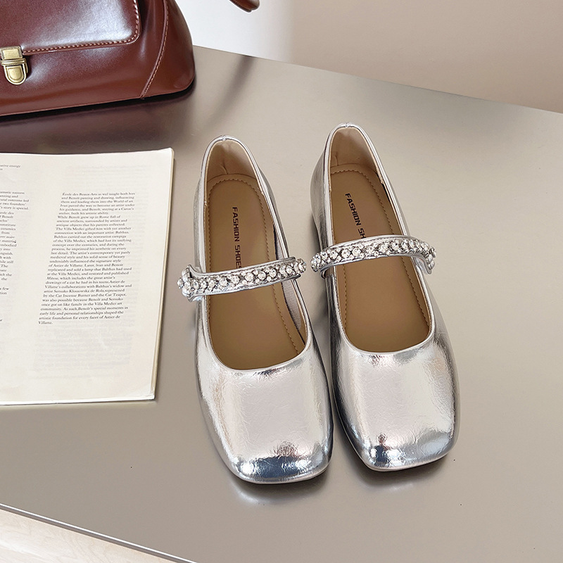 2025 Spring Summer New Fashion Designer Square Toe Shallow Mouth Flat Korean Style Fresh Slip-On Women's Shoes