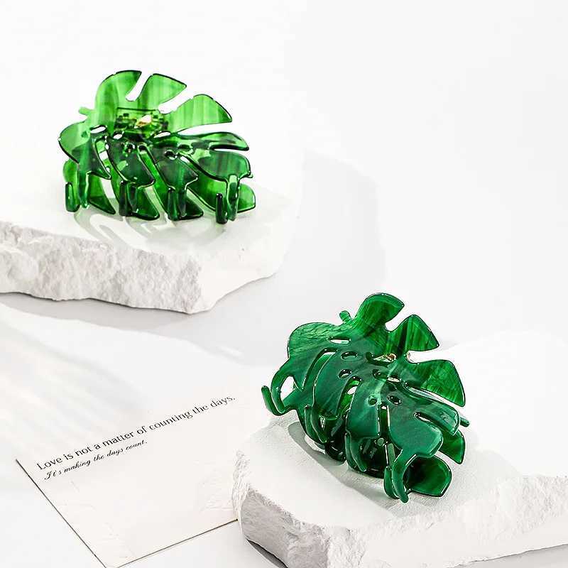Refreshing World Style Emerald-Green Leaf Hair Claw Personality Design Acetate Hair Claw Clips Hair Accessories for Women Girls Y250707