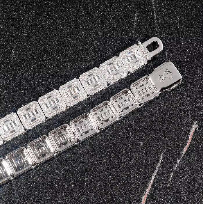 Hiphop 9mm Tennis Chain Cluster 925 Silver Iced Out Square Baguette Necklace Vvs Moissanite Tennis Chain