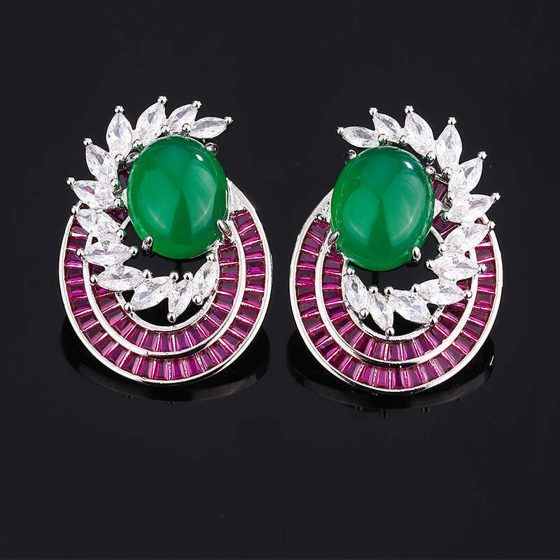 Huayoumei Jewelry Set Pure Sier Needle Imitation Chalcedony Two-Piece Ring Earrings For Women 09D