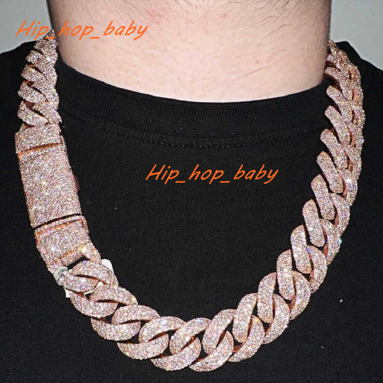 Trendy Pass Diamond Test 2 Rows Streetwear Suits for Men Necklace 925 Silver Rose Gold Moissanite Baguette Cuban Link Chain
