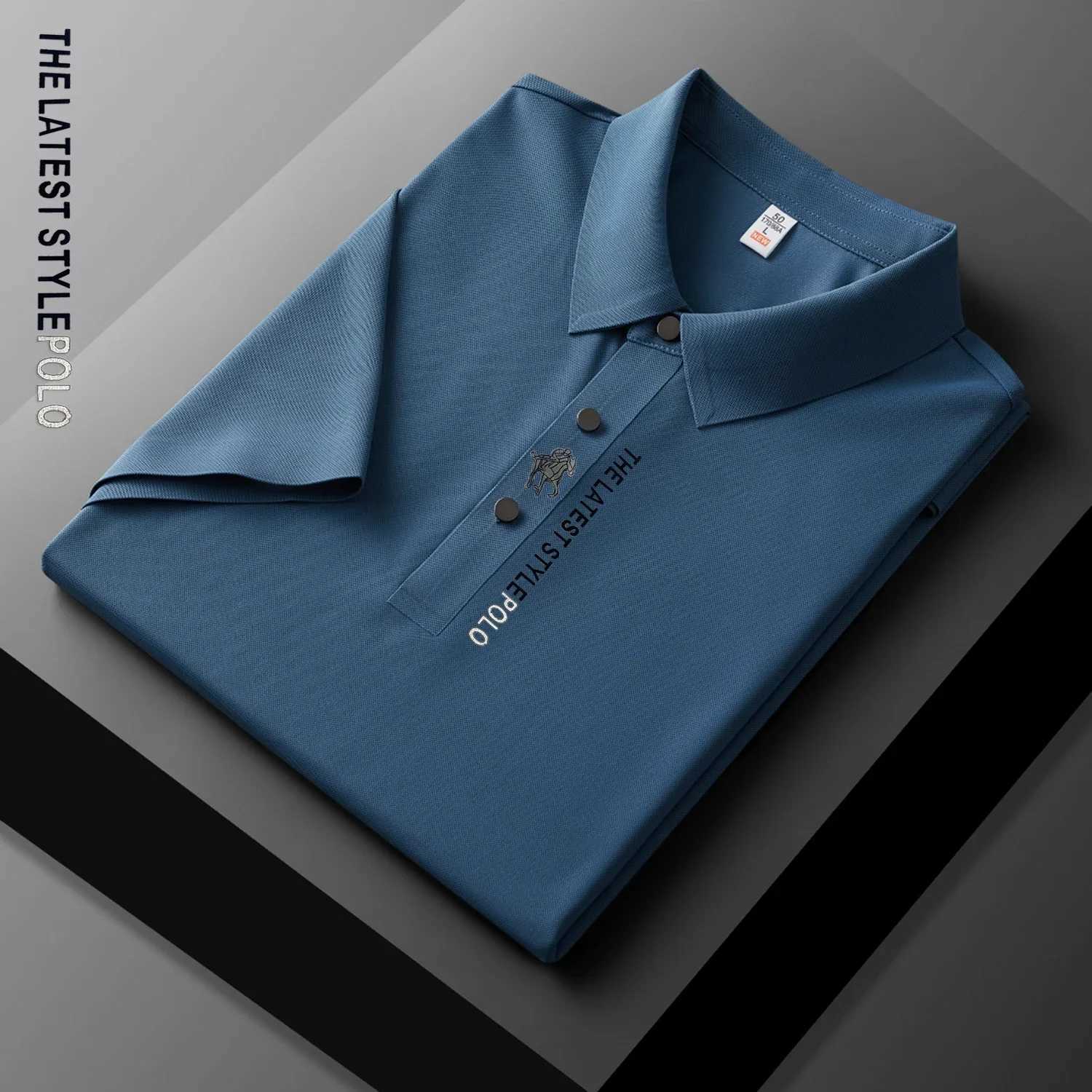 Ice Silk Polo Shirt Short Sleeved Letter Printing T-shirt New 2024 Summer Mens Clothing High-grade Shirts Y250707 Y250707