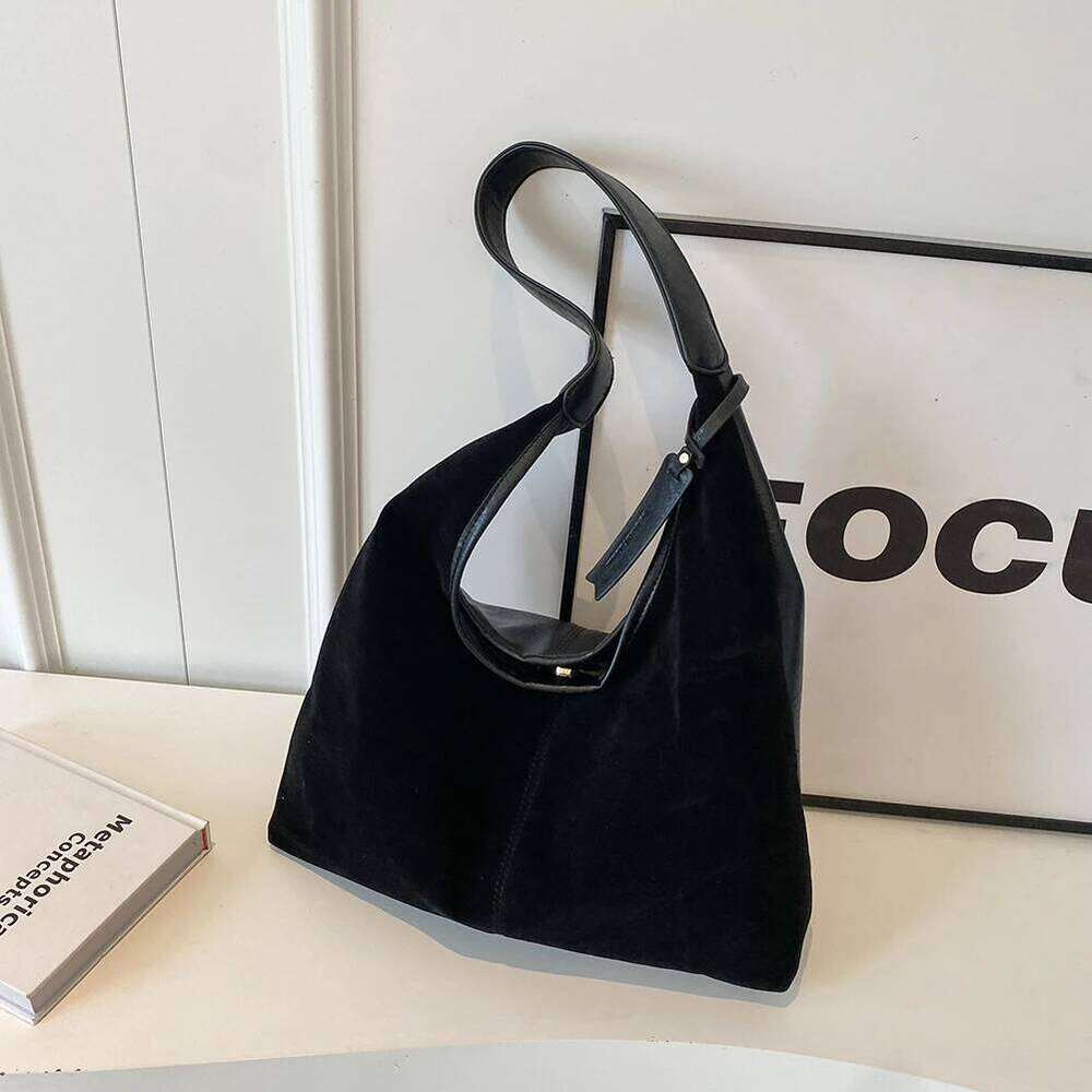 Women Suede Hobo Vintage Shoulder Bag Autumn Winter Handbag Solid Color Large Capacity Shopping Bags Purse for Ladies Totes