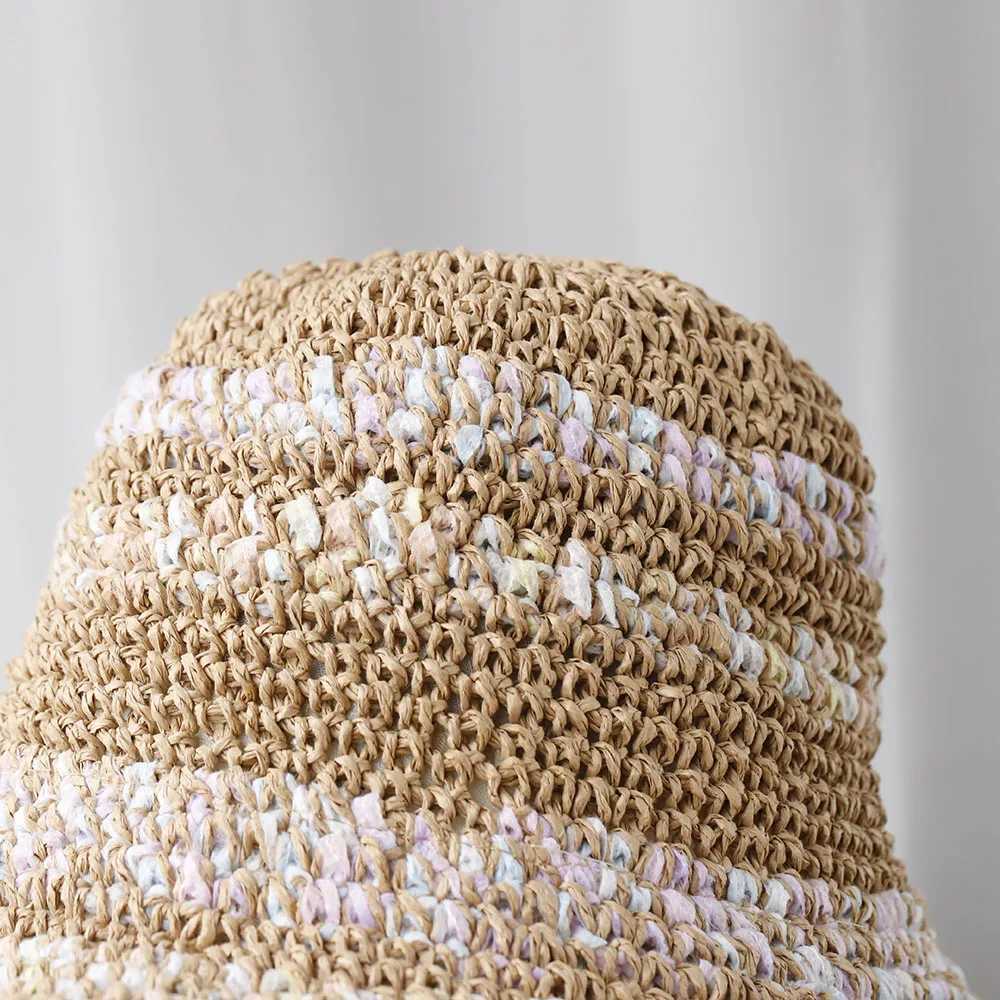 New Women Sun Hat Colorful Str Wide Large Brim Beach Hats Womens Summer Straw Hat Foldable Chapeau Femme Beach UV Protection Cap Y250707
