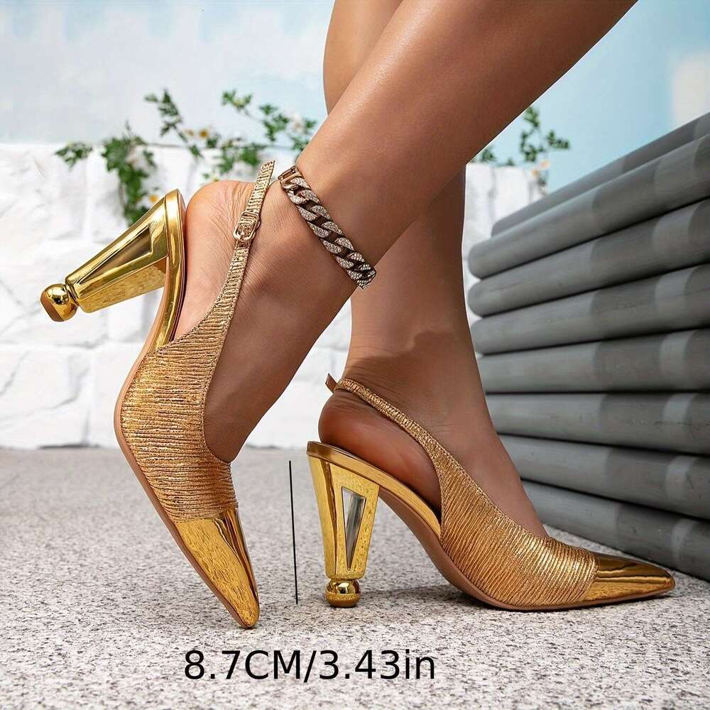 Gold Fashion Party Evening Irregular Pointed Toe Thin Buckle High New Heel Sandals New Women's Shoes