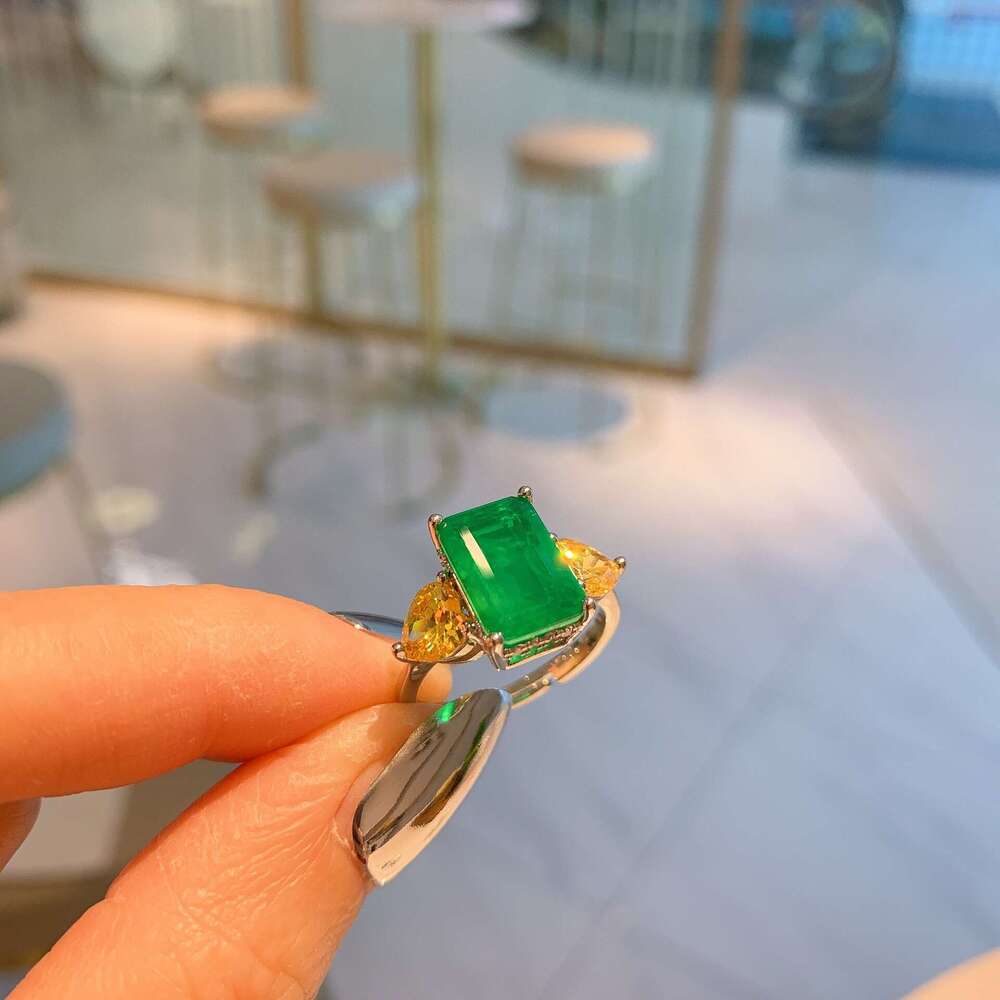 New Style Socialite Micro Pave Square Shape Large Zircon Ring Imitation Paraiba Color Jewelry 6E7