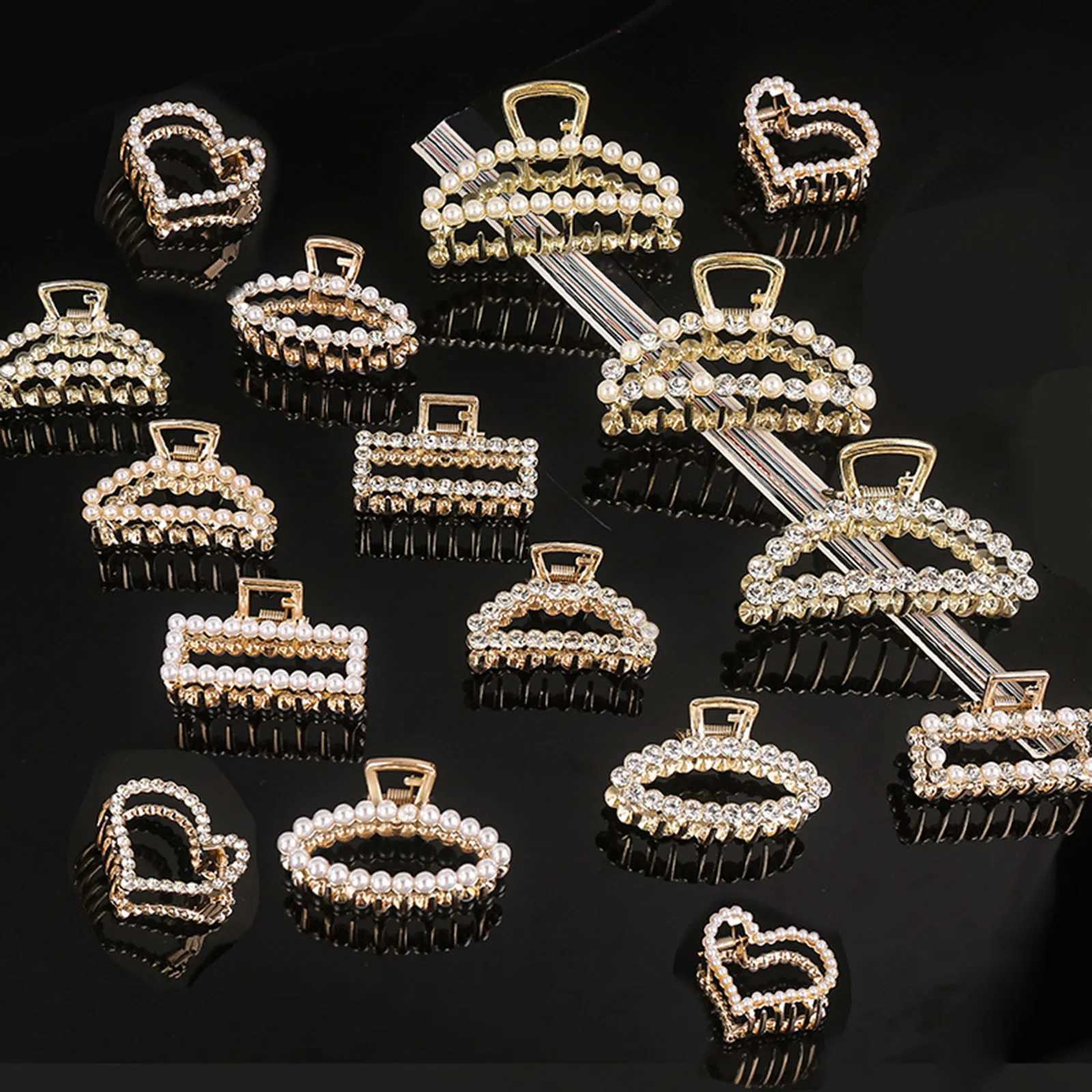 Women Girls Pearls Solid Beads Hair Claws Elegant Metal Barrettes Headwear Hairpins Horsetail Hair Clips Hair Crab Accessories Y250707