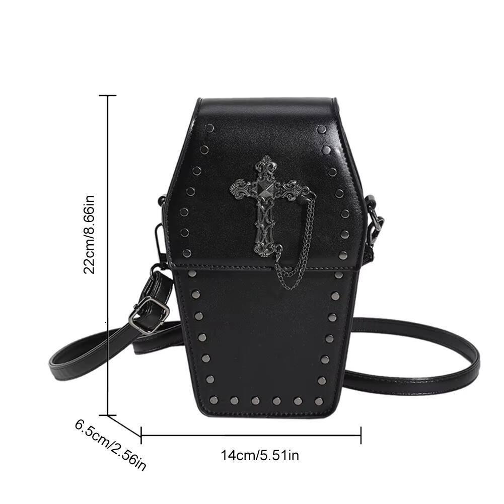 Gothic Crossbody for Women Coffin Shoulder Purse Cartoon Y2K Messenger Cellphone PU Leather Halloween Gift Phone Bag ddmynov