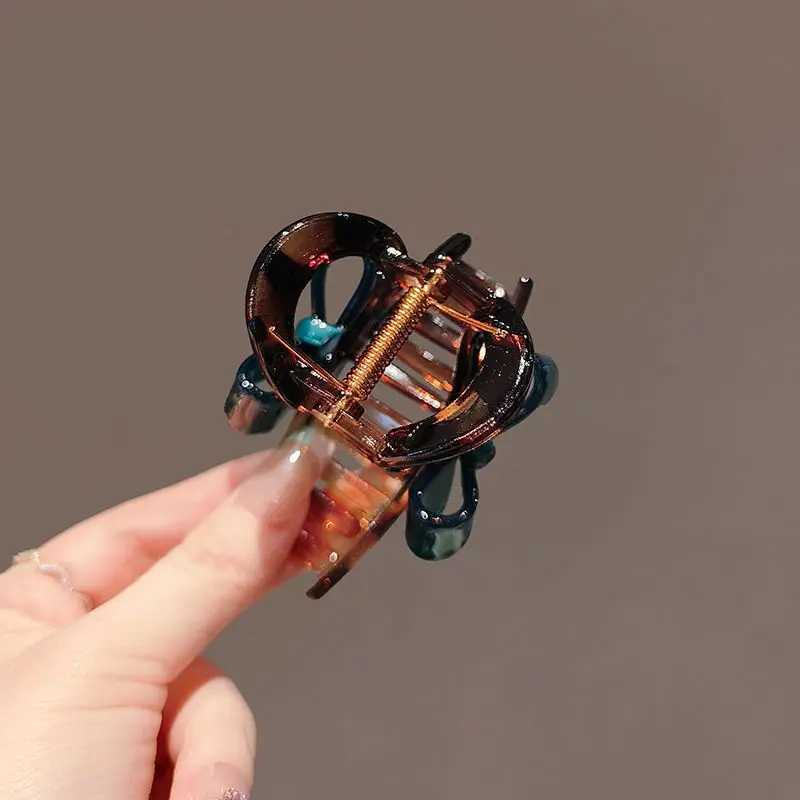 1pc Korean contrasting bow medium shark clip fashionable hot stamping letters half tied hair clip hair clip Z250707