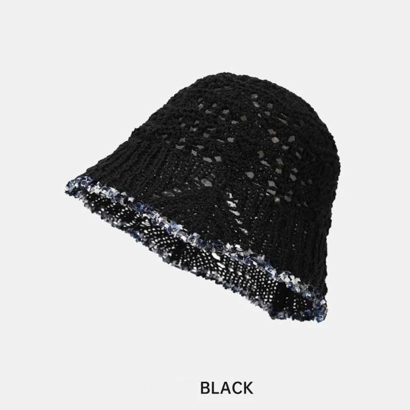 2024 New Hollow Woven Dome Lace Basin Cap Spring and Summer Leisure Fisherman Hat Outdoor Sun Visor Luxury Bucket Hat Y250707