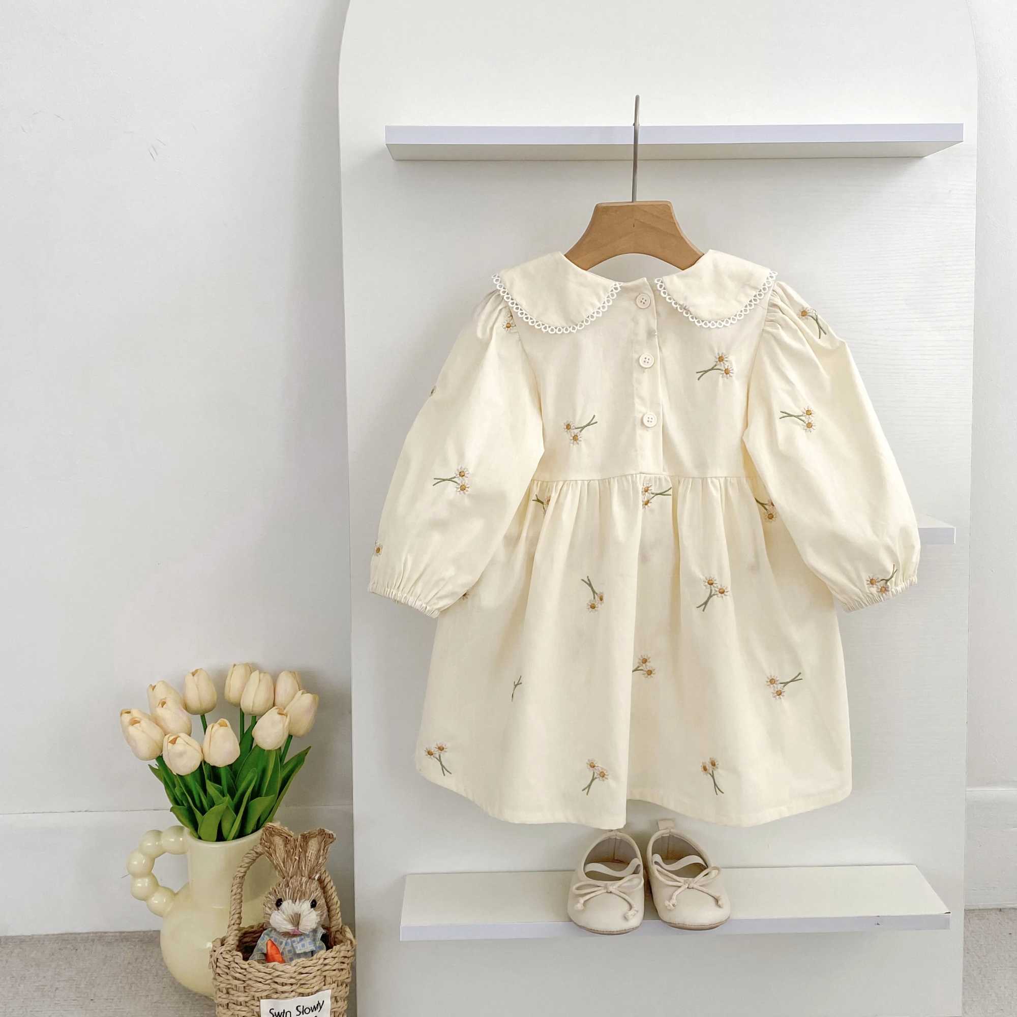 Spring Clothes Pastoral Baby Girls Dress Autumn Embroidery Cotton Floral Doll Dress Childrens Temperament Princess Girls Dress R250707