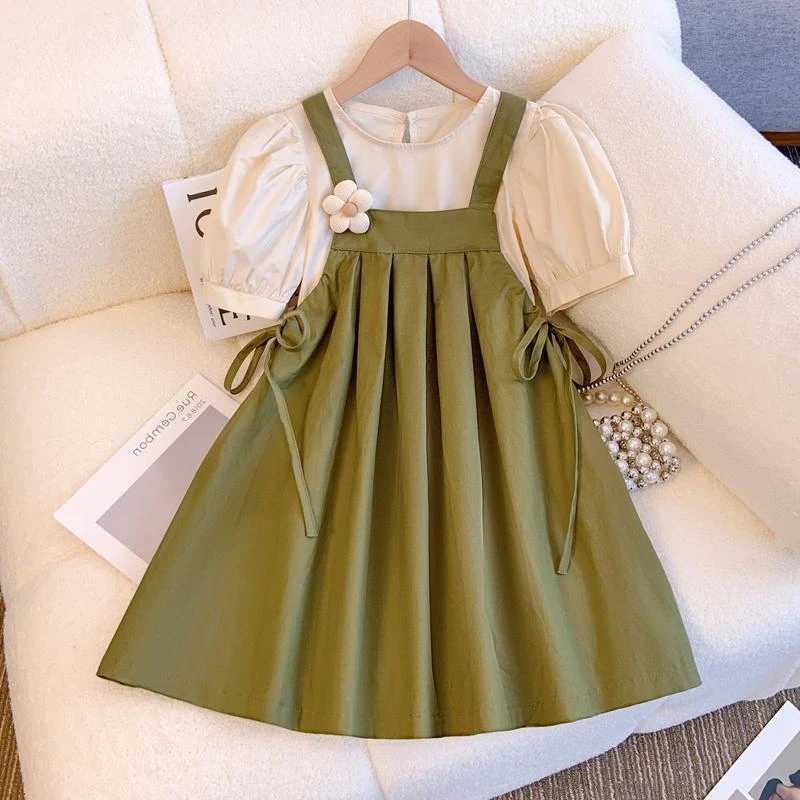 Summer Girls Dress Set Kids Top+Suspender Skirt 2 Pieces Children Flower Leisure Suit 3-14 Years Youth Party Clothes Kids Dresses R250707