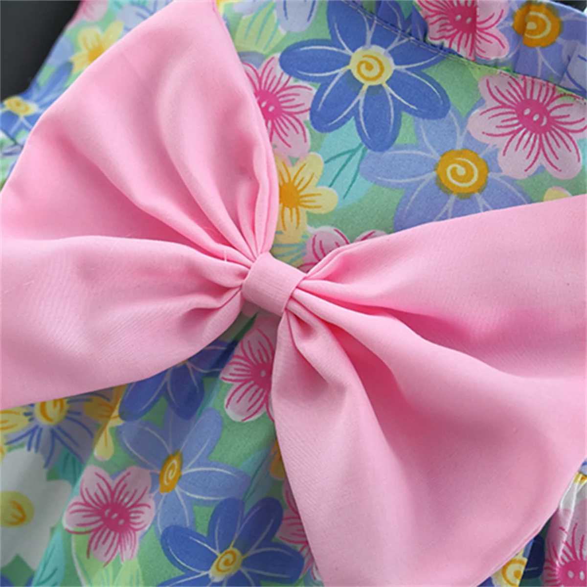 Summer Baby Girls Dress Strawberry Flowers Big Bow Strap Daily Knee Length Dress R250707