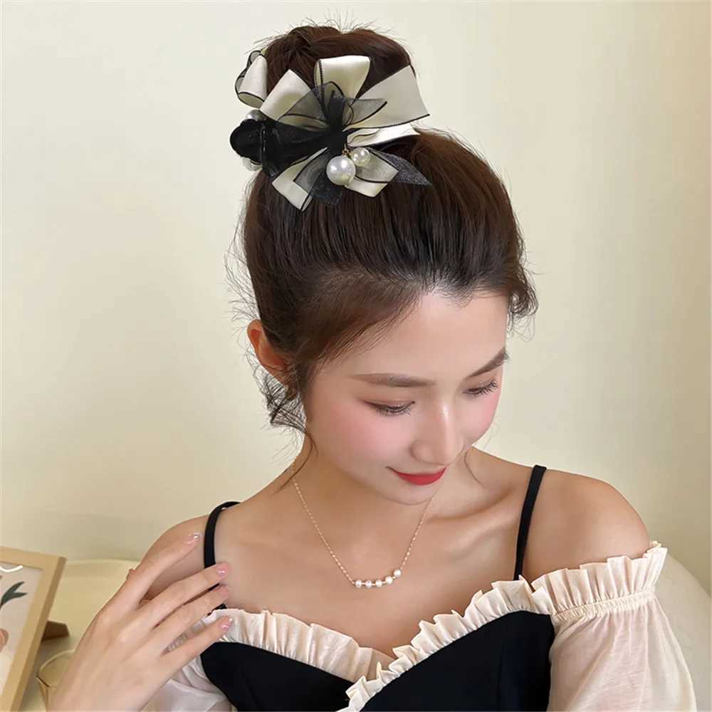 Fashion Pearl Lace Bow Hairpins For Women Korean Elegant Shark Clip Back Head Hair Clip Girls Hair Accessories Jewelry Gifts Z250707