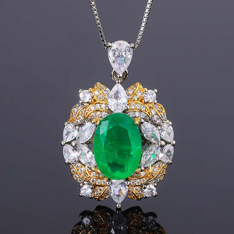 Aquamarine Zircon Paraiba Necklace Pendant Women's Emerald Imitation Red Tourmaline Ring 534