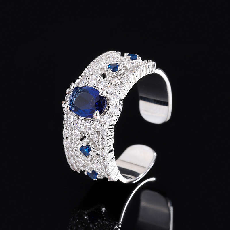 Red Corundum Open Korean Style Personality Simple Blue Fashion Index Finger Ring 6Bc