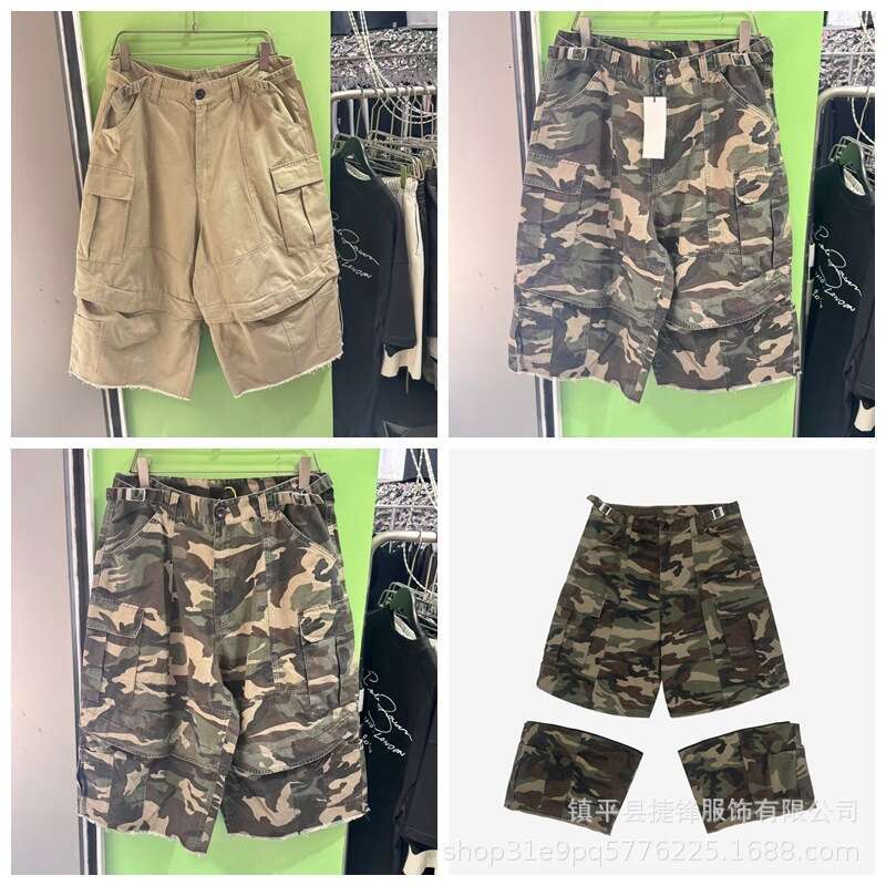 Street Style Spring Summer Autumn Multi-Pocket Camouflage 3D Over-the-Knee Casual Zipper Patchwork Cargo Shorts