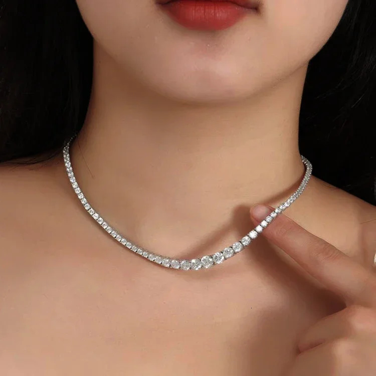 3-6.5mm Size Gradient All Diamond Tennis Necklace with Certificate S925 Silver Riviera Necklaces Neck Chain for Women 250702