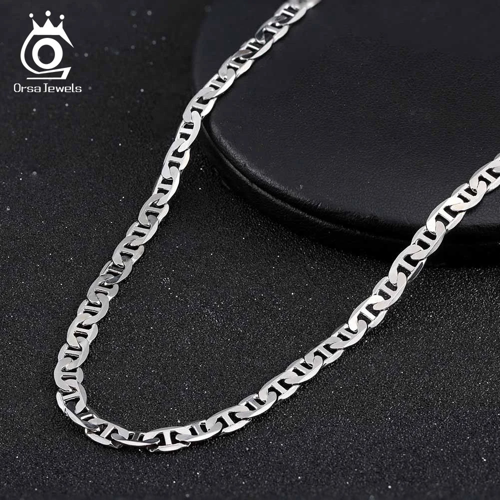 ORSA JEWELS 100% 925 Sterling Silver 2.6mm 3.7mm 5mm Simple Flat Mariner Choker Necklace Italian Flat Mariner Chain 40-65cm SC78 250702