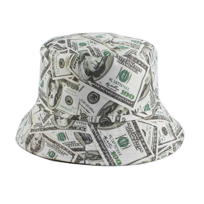 New Dollar Print Fishing Cap Bob Chapeau Femme Reversible Bucket Hat Men Fishing Bucket Hats For Women Harajuku Hip Hop Cap Y250707