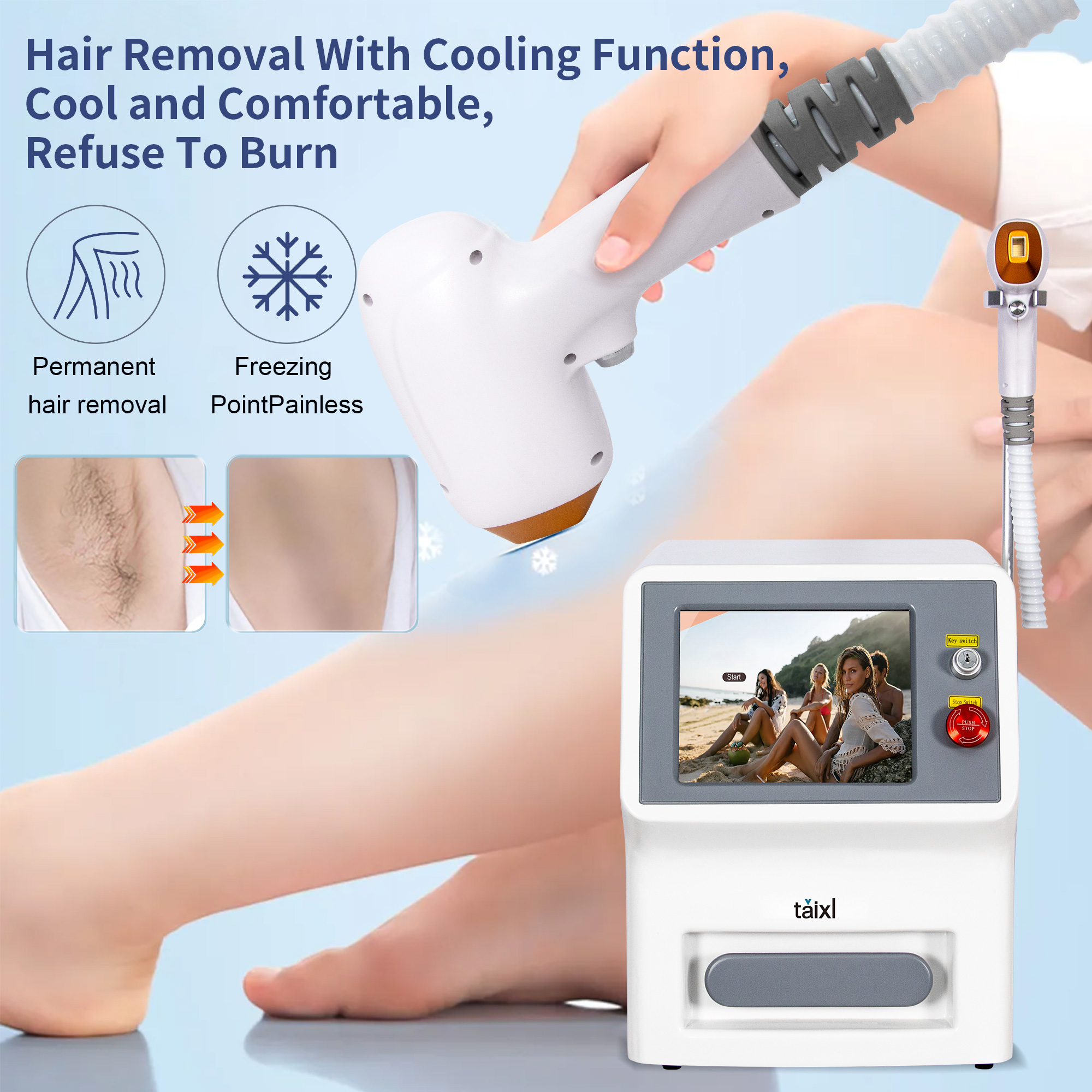 Professional Beauty Salon Diode Laser 3 Wavelength Skin Sensing Intelligent Selection Painless Permanent Hair Removal Device