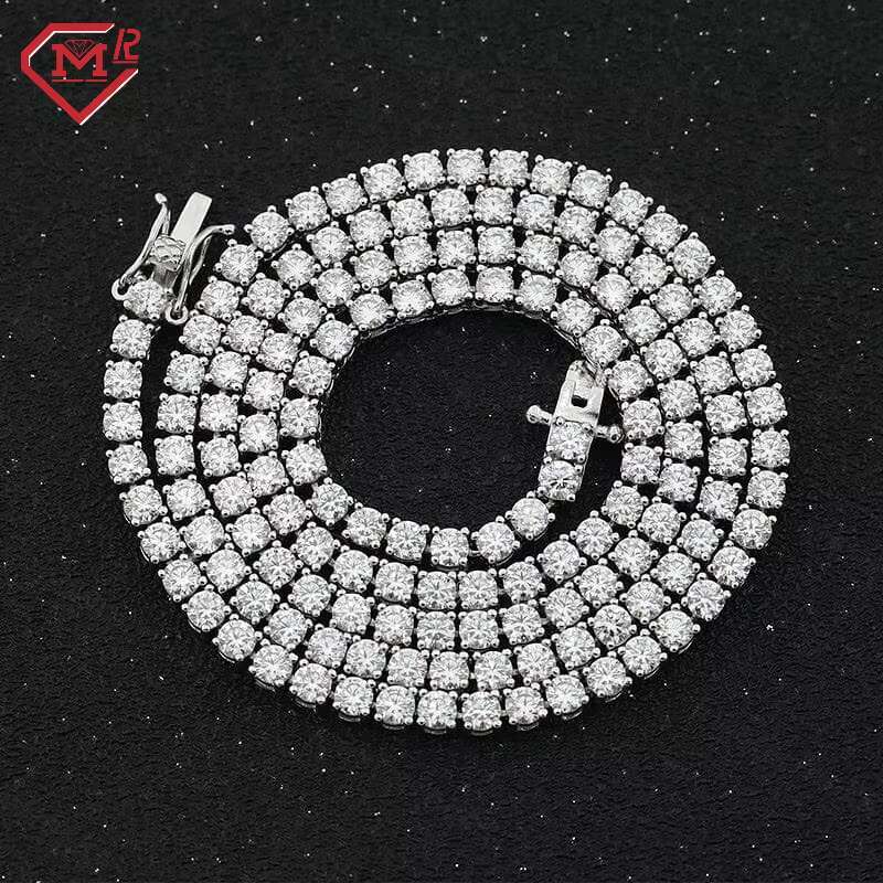 Silver Moissanite Tennis Necklace Pass Diamond Tester 925 Silver Diamond Chain Iced Moissanite Tennis Chain for Men Women