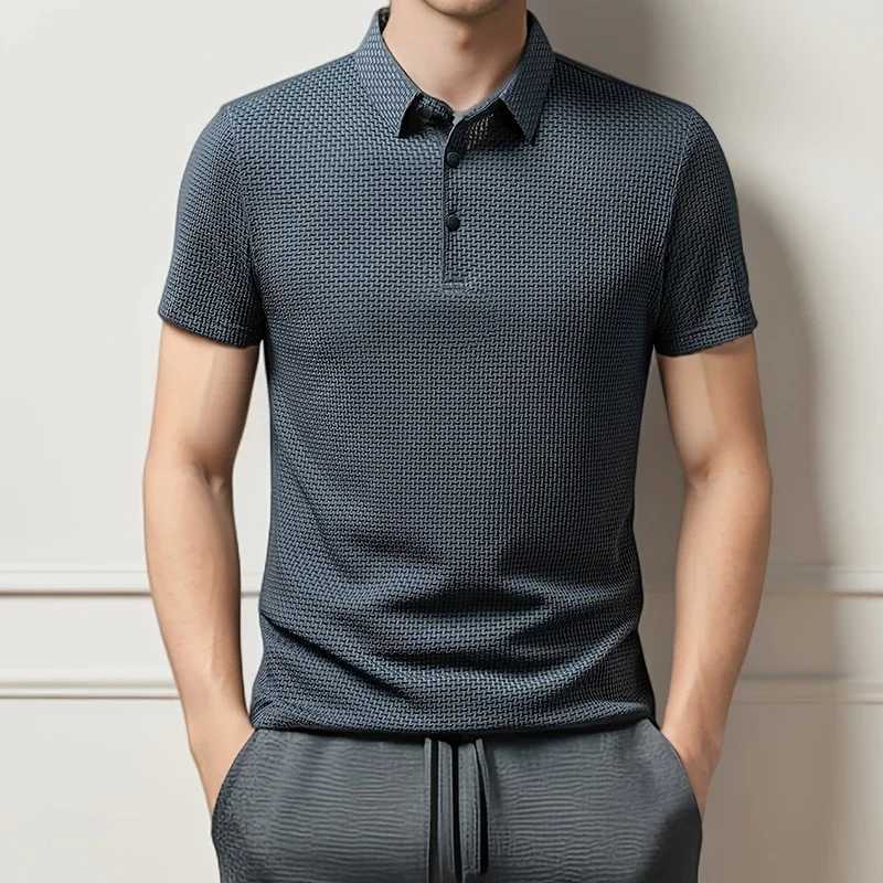 New Mens Business Casual Short Sleeved Bone Flower Solid Color Polo Shirt Fashion Breathable Comfortable Summer Versatile Top Y250707 Y250707