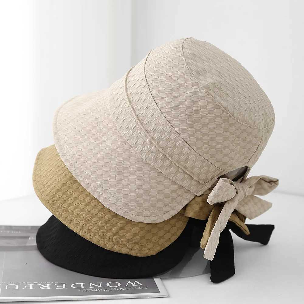 Womens Bucket Hat Spring Summer Hats For Women With Bow Fisherman Cap Casual Retro Korean Style Casual Simple Solid Color New Y250707