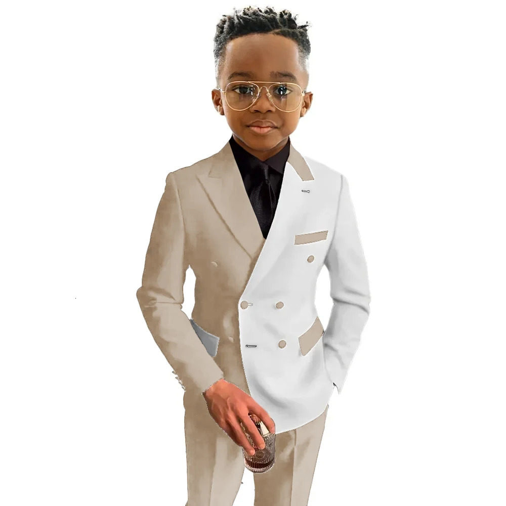 White and Royal Blue Boys Suit 2 Pieces Set Fashion Party Wedding Tuxedo 3-16 Yeard Old Kids Blazer Double Breasted Clothes 250704