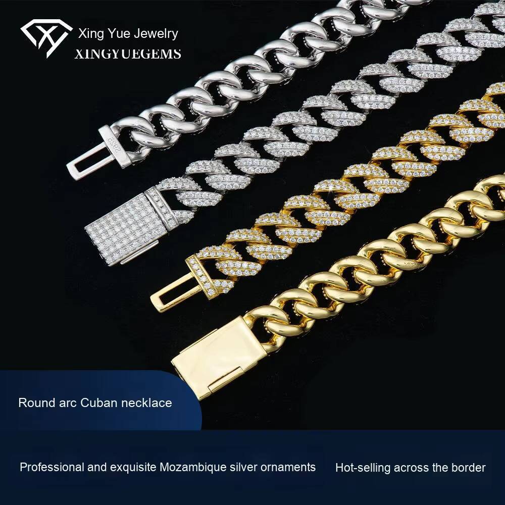 New Fashion Hip Hop Fine Jewellery Men's S Sier Cuban Moissanite Iced Out Chain Necklace