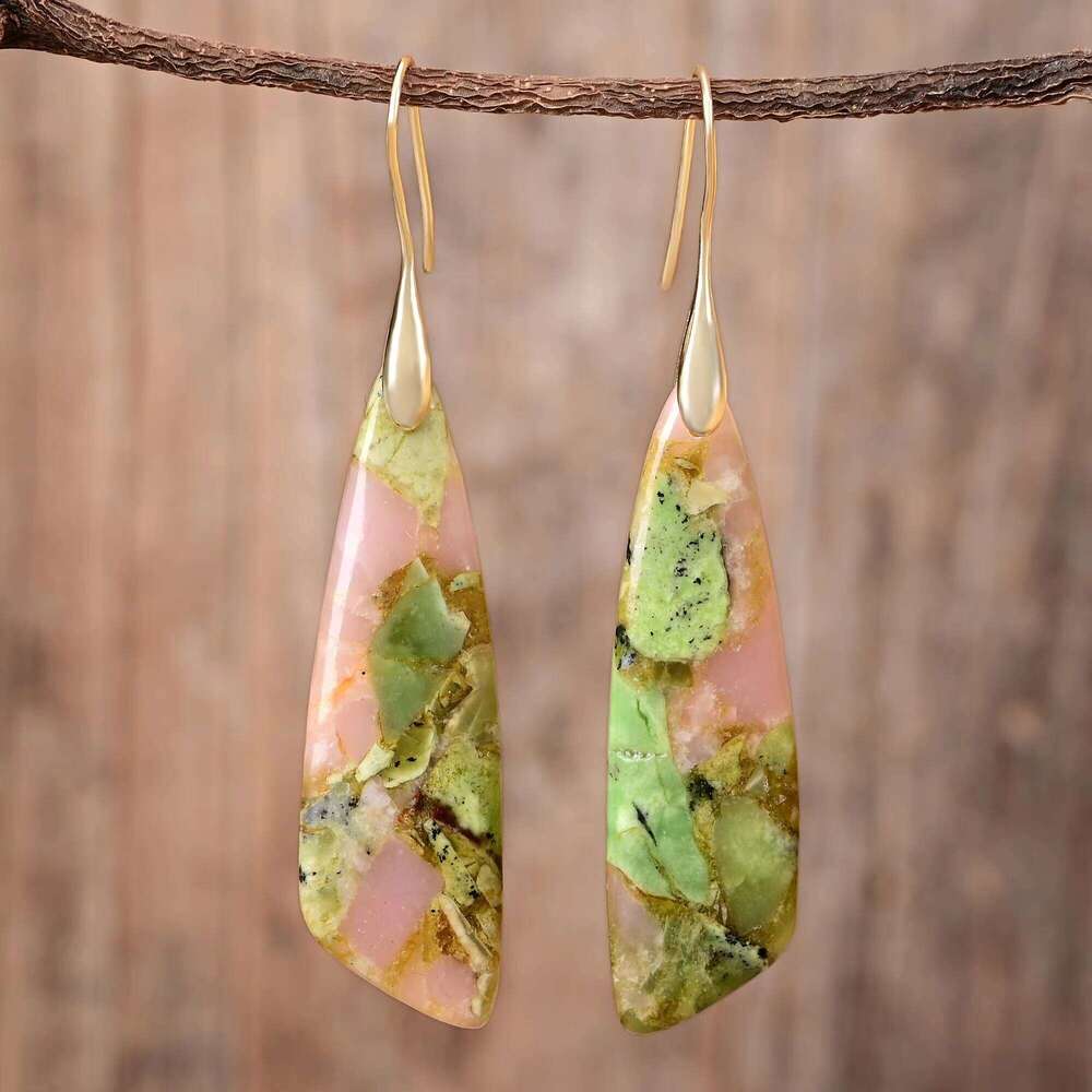 Oblique Triangle Green Jade Earrings Natural Stone Women's Gift Bohemian Style Clearance