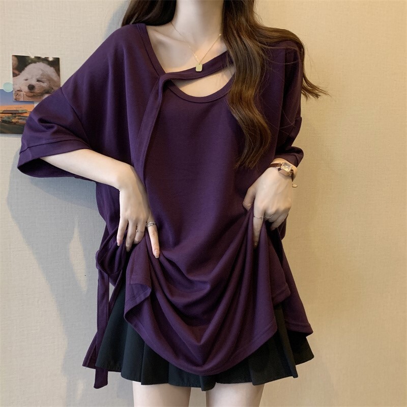 2025 Summer new women's T-shirt new loose fit plus size design sense niche women's top summer new designer T-shirt new designer short sleeve