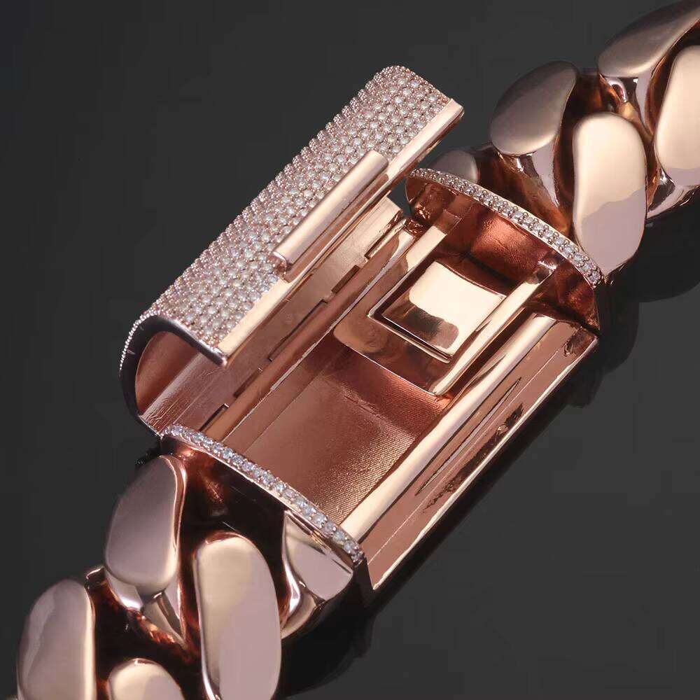 NUOYA Hip Hop Jewelry 30/40mm Chunky Miami Cuban Link VVS Moissanite Clasp Rose Gold Plated Brass Chain Necklace in Stock
