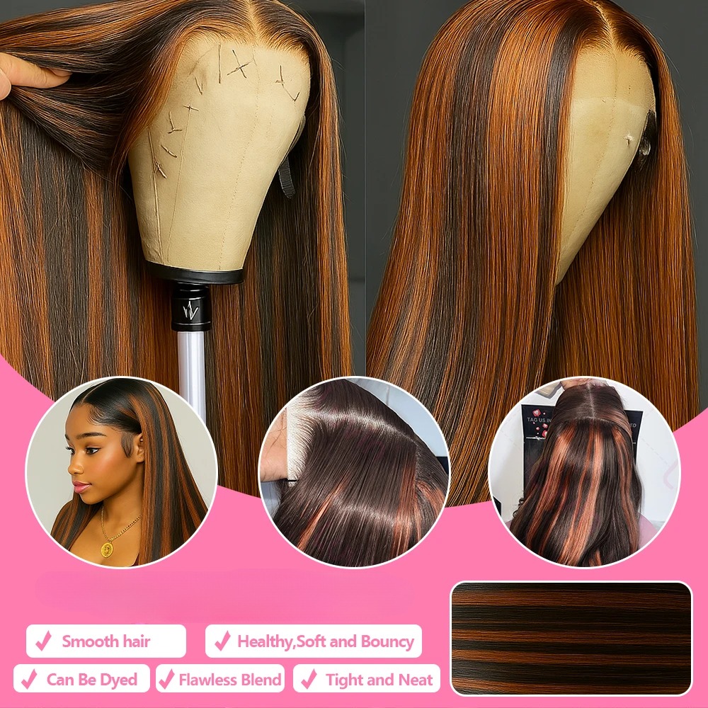 1B/30 Highlight Omber Brown Colored Wigs Human Hair 30 40 Inch High Density 13x4 Bone Straight Hd Lace Front Wig Human Hair On Sale Synthetic For Wome