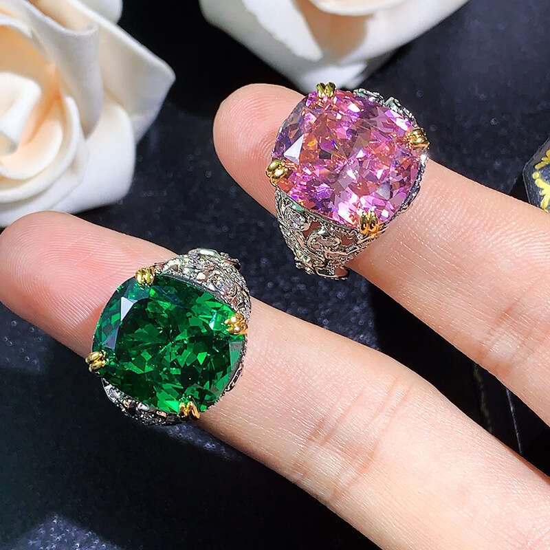 Autumn Winter New Jewelry High-End Imitation Natural Emerald Ring Pink Elegant Inlaid Diamond Light Luxury Style 7B4