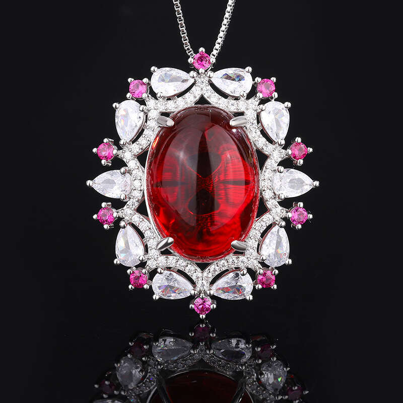 New Imitation Natural Paraiba Pendant Color-Block Full Dia Red Ring Necklace Jewelry Set Bed