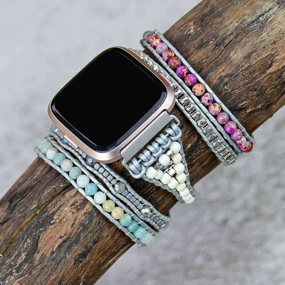 Hot Selling Natural Stone FitbitWatch Turquoise Wrapped Strap Handmade bohemian Smart Watch Bracelet