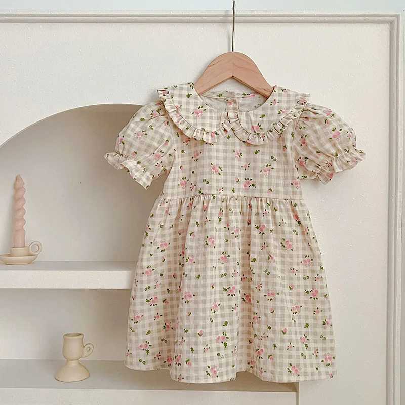 2024 New Summer Kids Party Dresses Short Sleeved Cotton Floral Printing 2-6 Years Baby Girls Princess Dress Sisters Clothes R250707