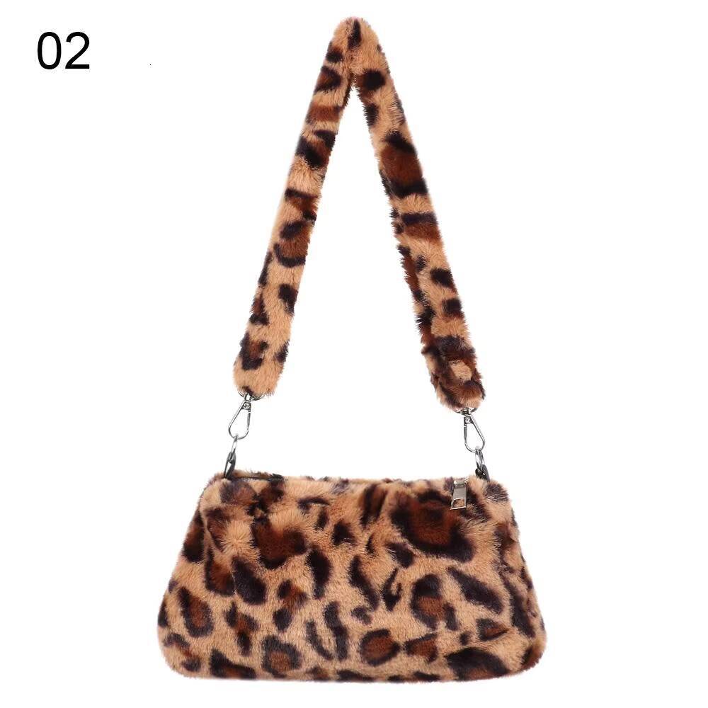 New Womens Casual Animal Print Leopard Plush Lady Shoulder Underarm Female Messenger Bag Crossbody Bags ddmynov