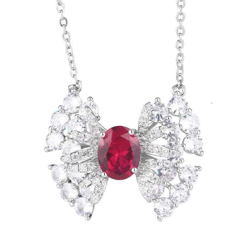 New Style Jewelry Set Necklace Earrings Ring Red Fashion Light Zircon Versatile Women's 3Fa