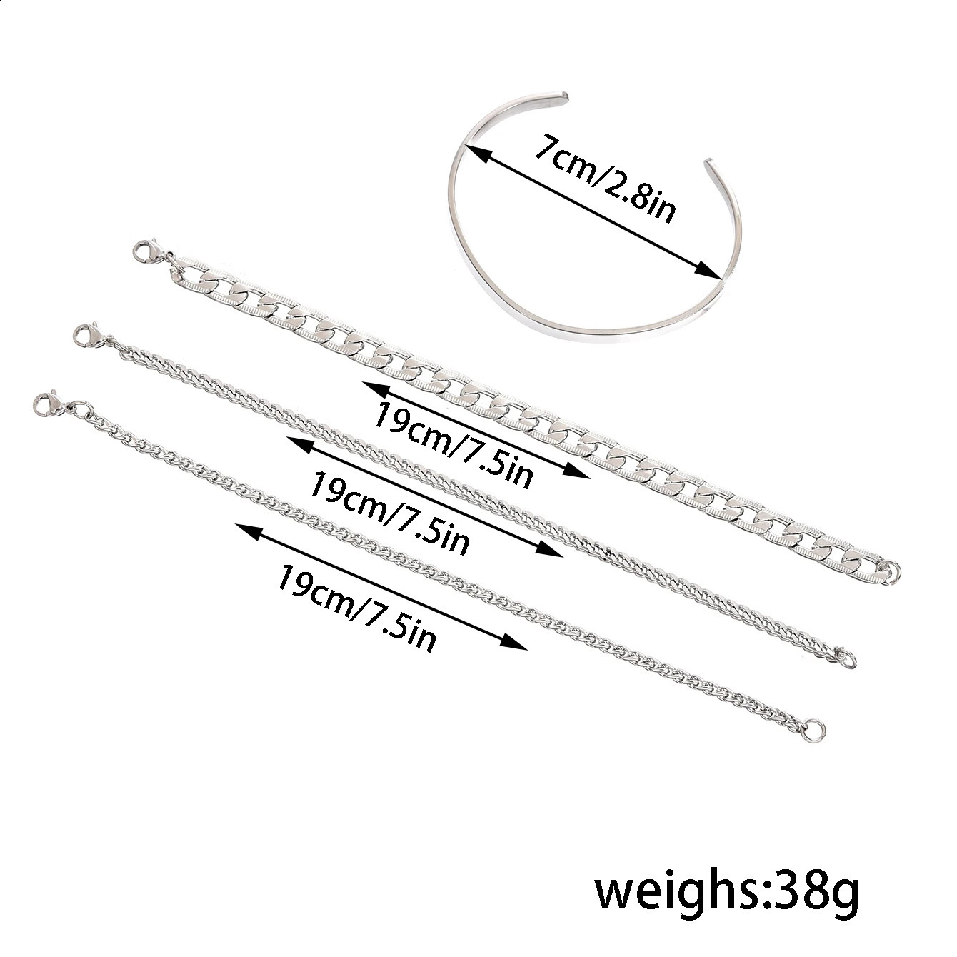 4pc Silver Color Bracelet for Men Women Vintage Goth Cuban MultiLayer Chain Hypoallergenic Trendy Temperament Jewelry Gift Party 250707
