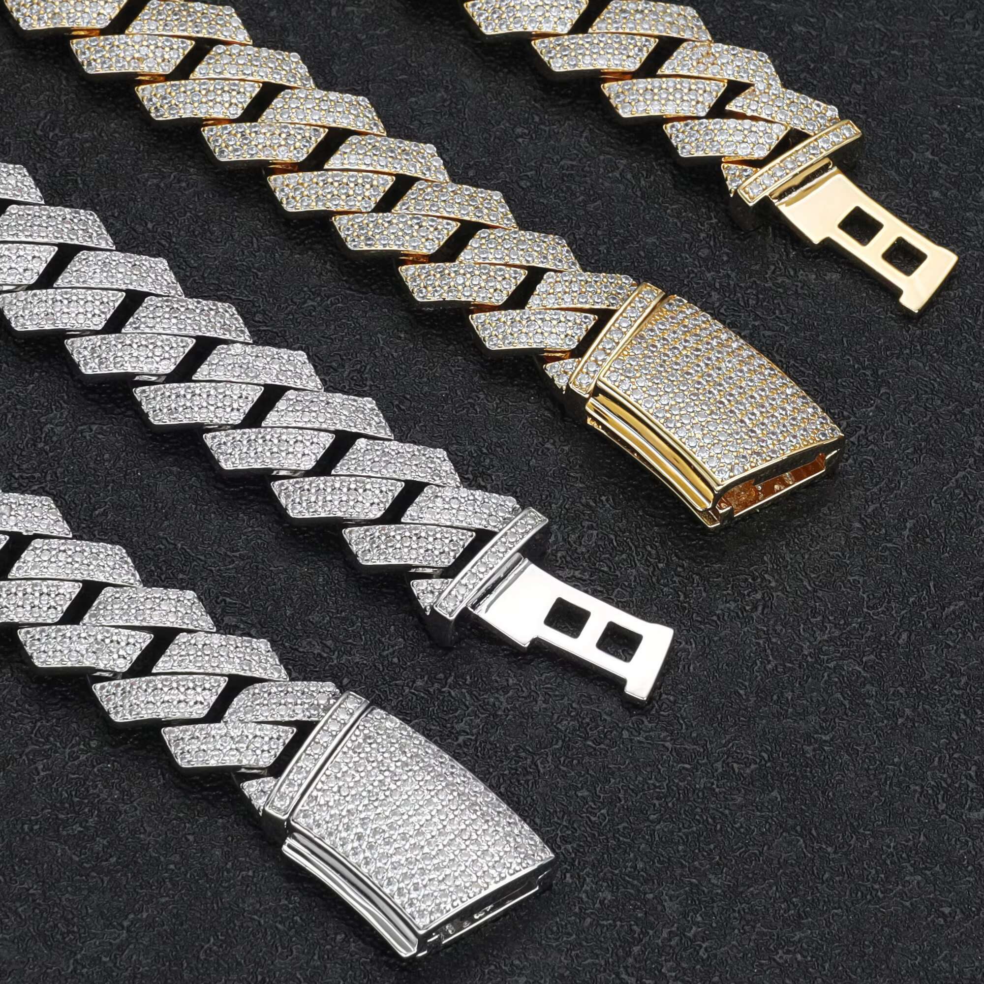 Hiphop Drop Shipping Iced Out GRA VVS Moissanite Sterling Silver Rhodium Plated Box Clasp 3 Rows 15mm Cuban Link Chains