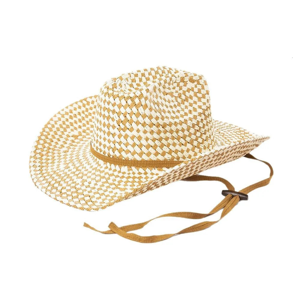 Cowboy Straw Hat Double Concave Handwoven Twocolor Western Outdoor Travel Beach Ladies Knight Sombrero 250707