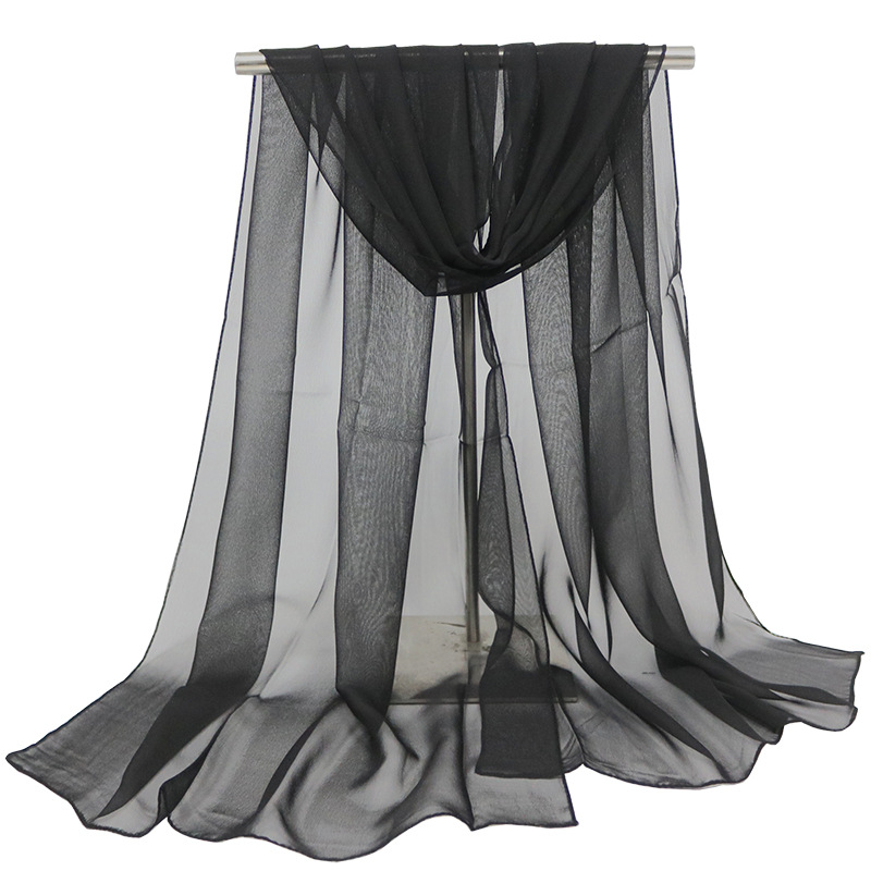 K1280 Spring and autumn georgette solid color thin silk scarf rectangular scarf black and red scarf body yoga dance scarf
