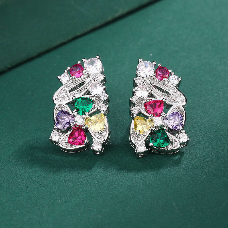Jewelry Copper Base Gold Plated Live New Colorful Zircon Ring Earrings Bracelet Three-Piece Set For Women Bb3