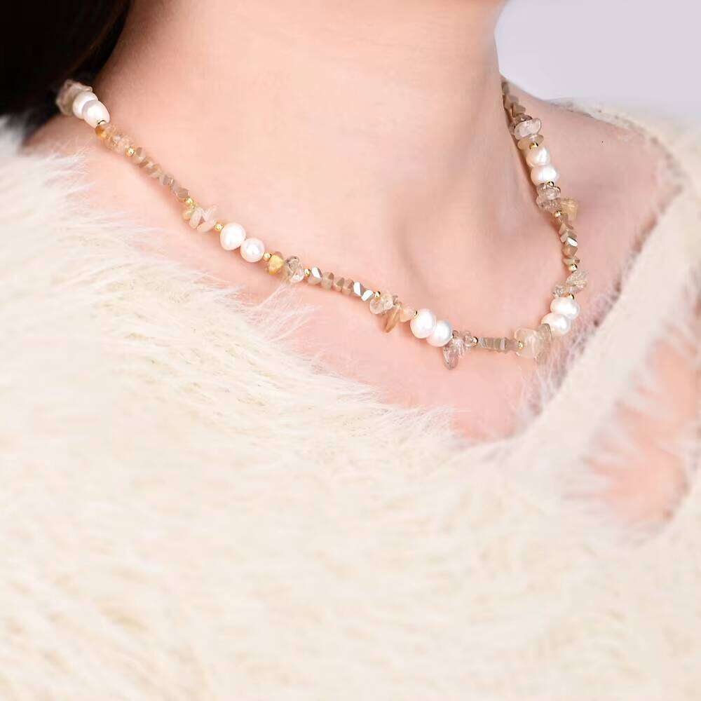 Luxurious Natural Stone Cheetah Quartz Bohemian Elegant Pearl Labrador Handmade Jewelry Necklace Clearance
