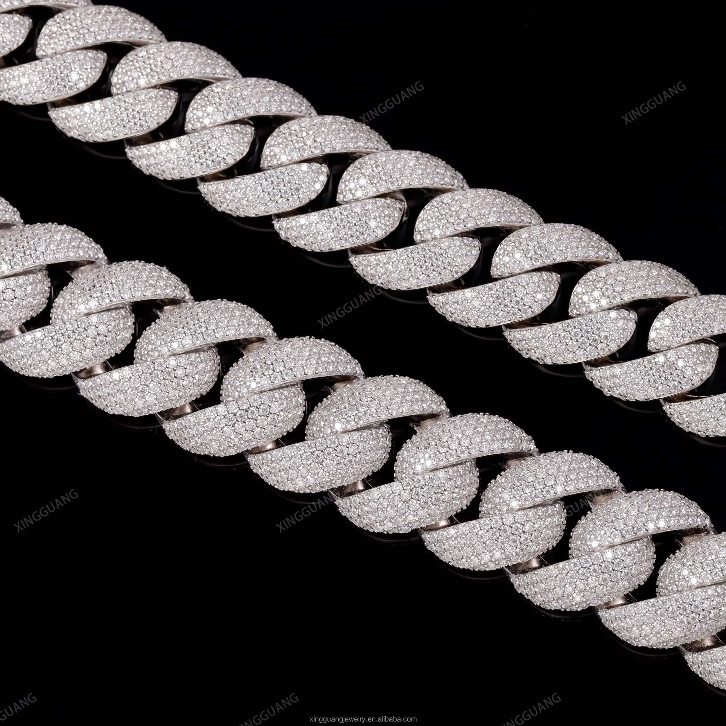 Fine Jewelry Full Iced Out Moissanite Cuban Chain 18mm-22mm S925 Silver Chain Hip Hop Necklace VVS Moissanite Cuban Link Chain