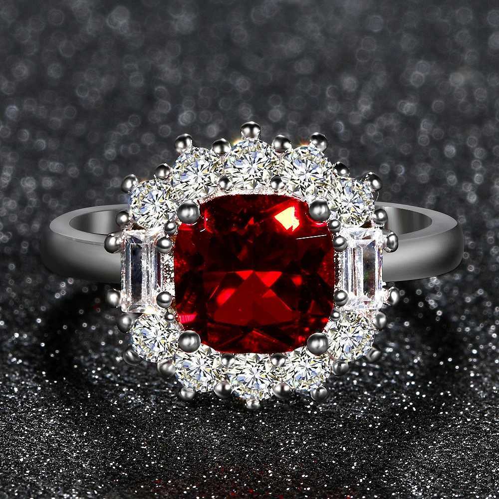 8x8MM Ruby Charms 925 Silver Jewelry Romantic Woman Wedding Rings With AAAA Cubic Zirconia Stones Wholesale Fine Jewelry Ring XJ250707